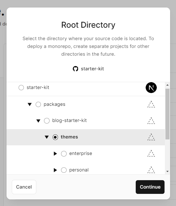 selecting the directory to deploy a monorepo