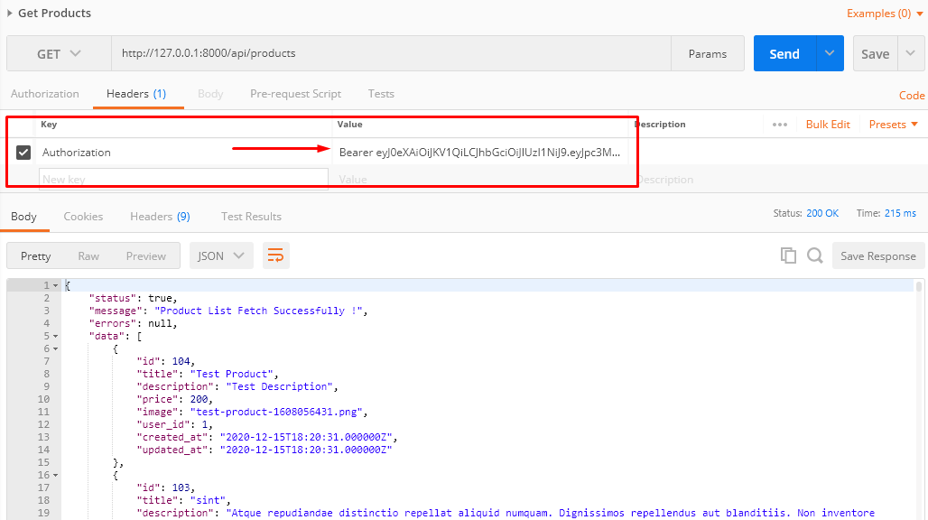 Postman-Product-List-API-with-Authenticated-Token