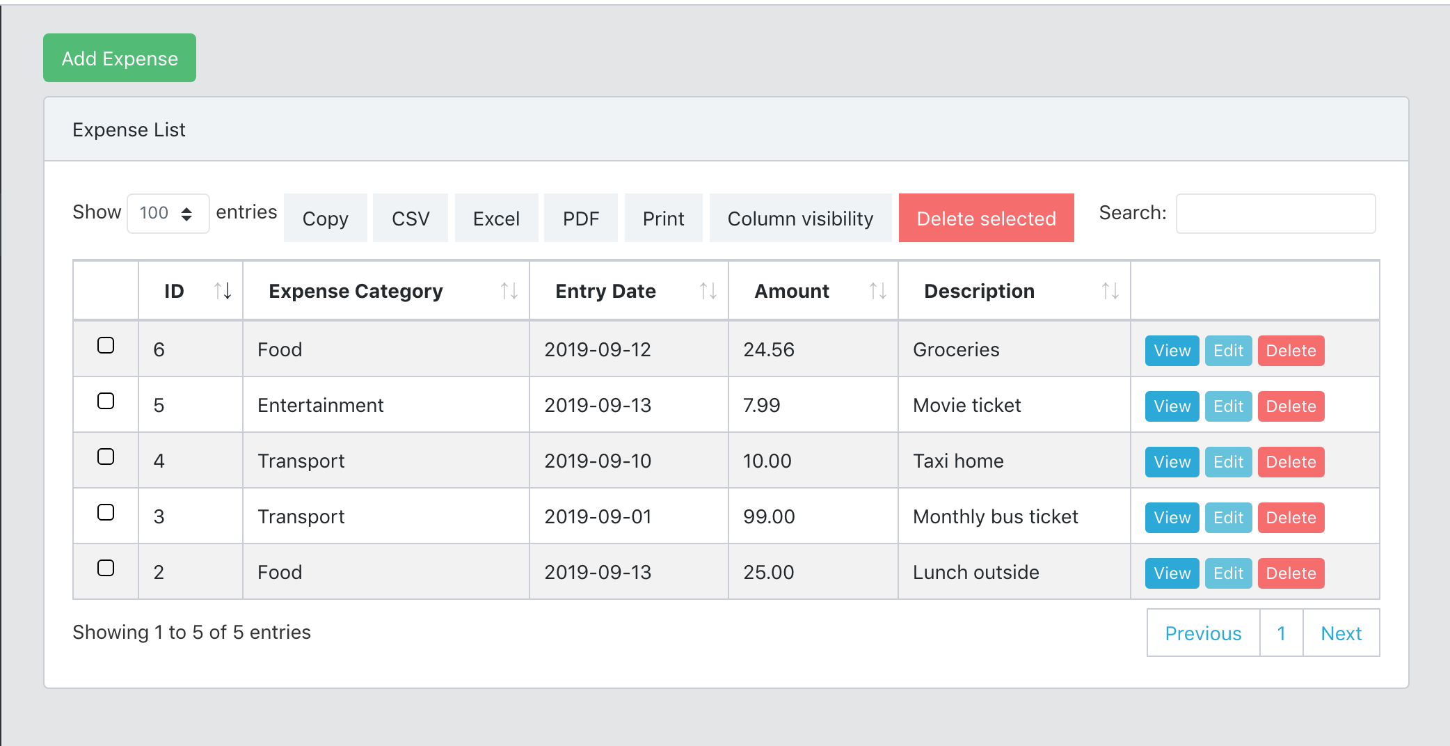 Expense manager screenshot currency